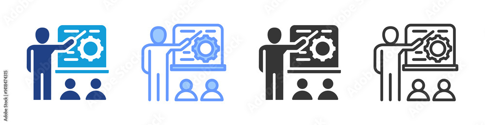 Poster management training icon set multiple style collection