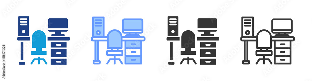Poster Office Space icon set multiple style collection
