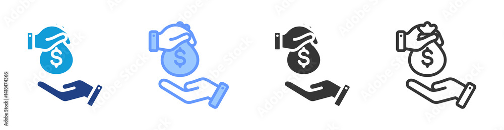 Poster funding icon set multiple style collection