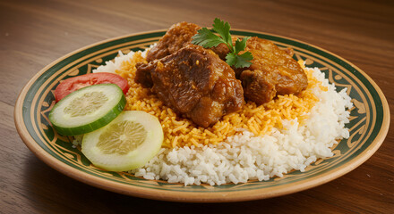 Delicious Meat With Rice Garnished On An Elegant Plate For Dinner