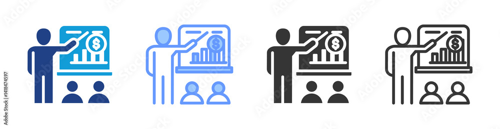 Poster business training icon set multiple style collection