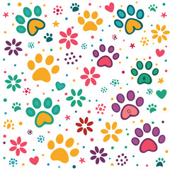 Fototapeta premium Cute Floral Dog Paw Print Pattern