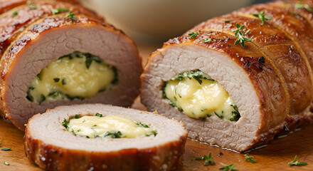 Stuffed Pork Tenderloin Rolls With Herb And Cheese Filling Ready to Serve
