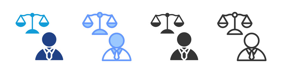 Lawyer icon set multiple style collection