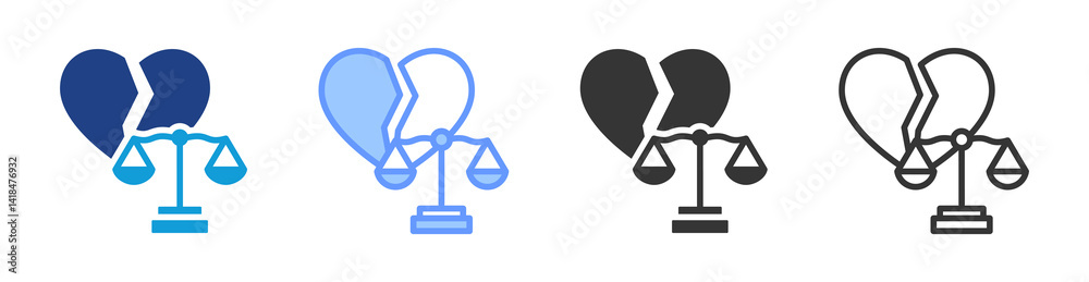 Poster divorce icon set multiple style collection
