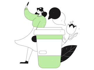 Virtual characters social communication concept business flat vector hand drawn illustration
