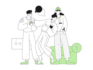 Virtual characters social communication concept business flat vector hand drawn illustration
