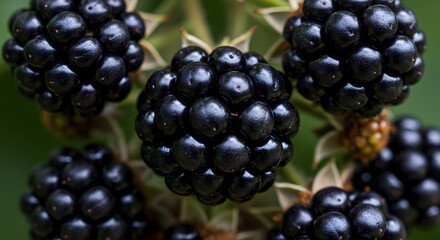 Ripe Blackberries Ready For Harvest On The Branch In Summer