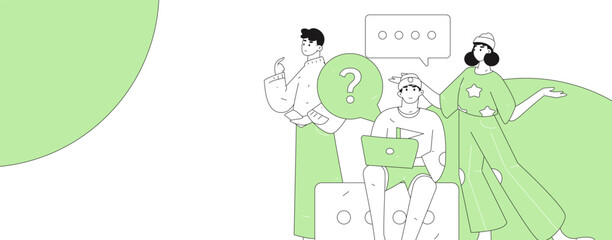 Virtual characters social communication concept business flat vector hand drawn illustration
