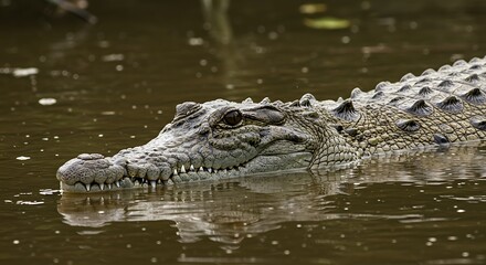 Naklejka premium Crocodile Swimming in Water