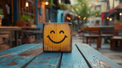 Smiling Wooden Cube Cafe Table