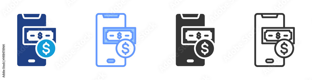 Poster mobile money icon set multiple style collection