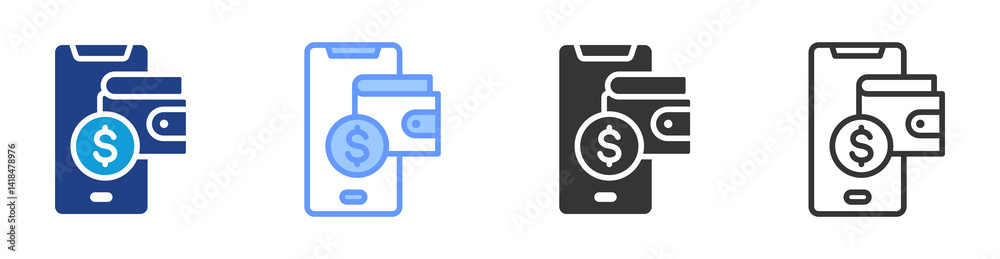 Aufkleber mobile wallet icon set multiple style collection