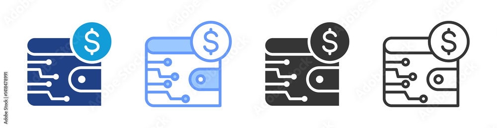 Poster digital wallet icon set multiple style collection