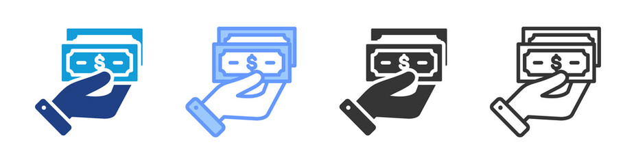 Cash icon set multiple style collection