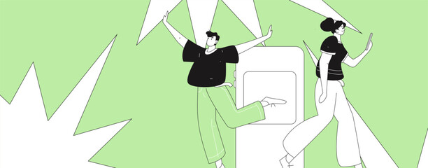 Virtual characters social communication concept business flat vector hand drawn illustration
