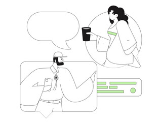 Virtual characters social communication concept business flat vector hand drawn illustration
