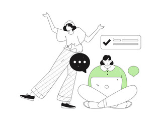 Virtual characters social communication concept business flat vector hand drawn illustration
