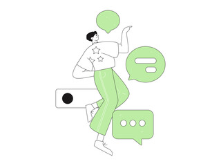 Virtual characters social communication concept business flat vector hand drawn illustration
