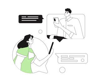 Virtual characters social communication concept business flat vector hand drawn illustration
