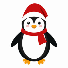 Christmas Penguin Isolated Vector Art Illustration