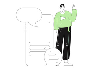 Virtual characters social communication concept business flat vector hand drawn illustration
