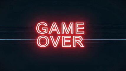 Bold neon text reads 'GAME OVER' against a dark, dynamic background. - Powered by Adobe