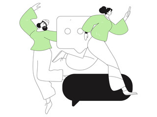 Virtual characters social communication concept business flat vector hand drawn illustration
