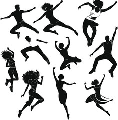 Dynamic Jumping Silhouettes - High-Contrast Vector Art of Energetic Human Poses
