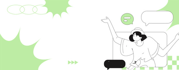 Virtual characters social communication concept business flat vector hand drawn illustration
