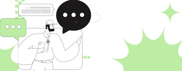 Virtual characters social communication concept business flat vector hand drawn illustration
