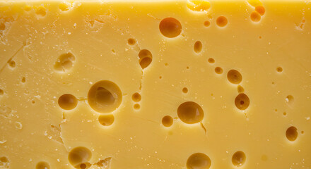 Close Up Of Delicious Fresh Swiss Cheese With Holes Background
