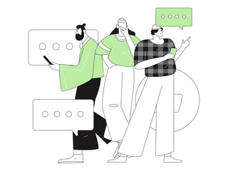 Virtual characters social communication concept business flat vector hand drawn illustration
