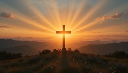 Sunrise Silhouette of a Cross Easter Resurrection Symbolism