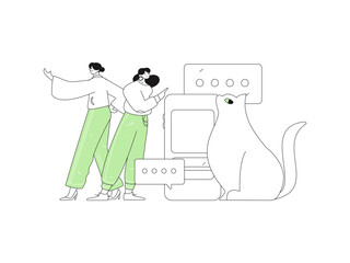 Virtual characters social communication concept business flat vector hand drawn illustration

