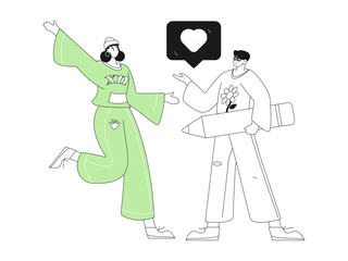 Virtual characters social communication concept business flat vector hand drawn illustration
