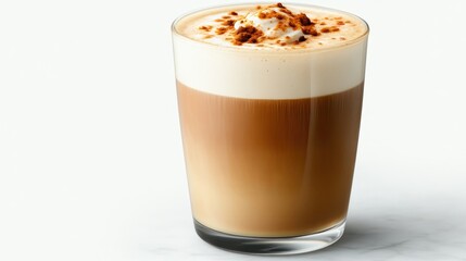 Cozy autumnal coffee drink layered with creamy foam and crunchy topping