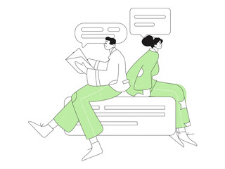 Virtual characters social communication concept business flat vector hand drawn illustration
