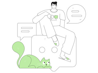 Virtual characters social communication concept business flat vector hand drawn illustration

