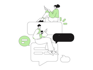 Virtual characters social communication concept business flat vector hand drawn illustration
