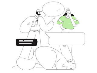 Virtual characters social communication concept business flat vector hand drawn illustration
