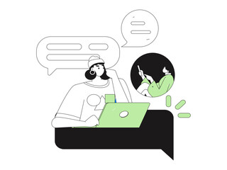 Virtual characters social communication concept business flat vector hand drawn illustration
