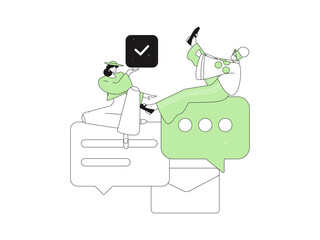 Virtual characters social communication concept business flat vector hand drawn illustration
