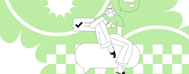 Virtual characters social communication concept business flat vector hand drawn illustration
