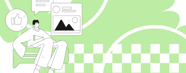 Virtual characters social communication concept business flat vector hand drawn illustration
