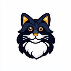 Obraz premium Cartoon cat face with dark blue and yellow hues on a white background