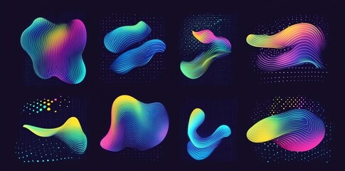Vibrant rainbow colored liquid shapes flow dynamically against a dark background with subtle dot patterns Perfect for website banners or graphic design projects