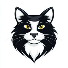 Fototapeta premium Stylized black and white cat face illustration with vivid yellow eyes