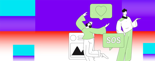 Virtual characters social communication concept business flat vector hand drawn illustration
