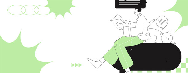 Virtual characters social communication concept business flat vector hand drawn illustration
